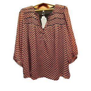 Danielle Rainn for Stitchfix Alana 3/4 Sleeve Blouse 2X Plus Orange-Red & Black